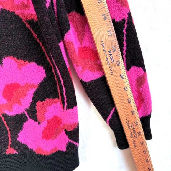 Cabi Rococo Floral Deep V Neck Pullover Sweater Womens M Black Pink Poppy Bloom - Picture 6 of 8